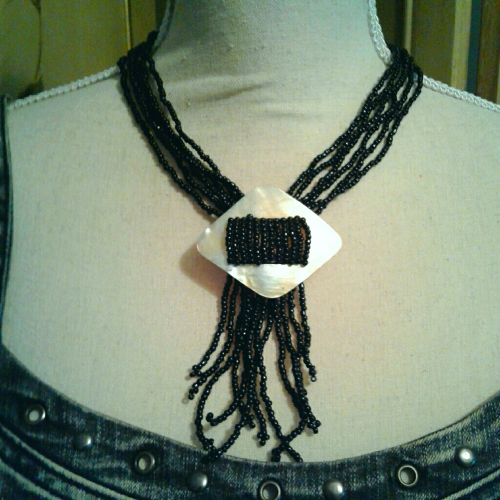 Abalone with Black Beaded Strands Necklace